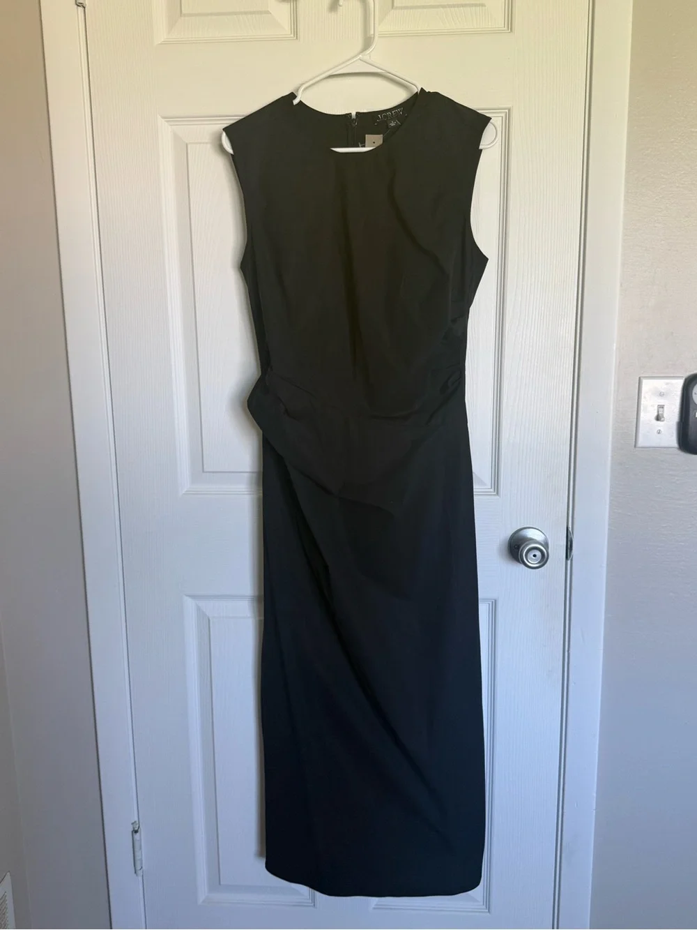 NWT J.Crew Ruched Midi Dress Black Stretch Cotton Poplin $178